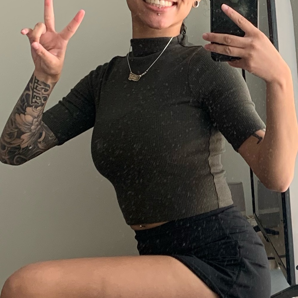 Forever 21 Mock Neck Olive Green Crop Top